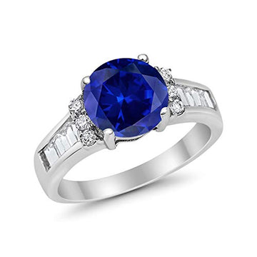 Engagement Baguette Stone Ring Simulated Blue Sapphire CZ 925 Sterling Silver